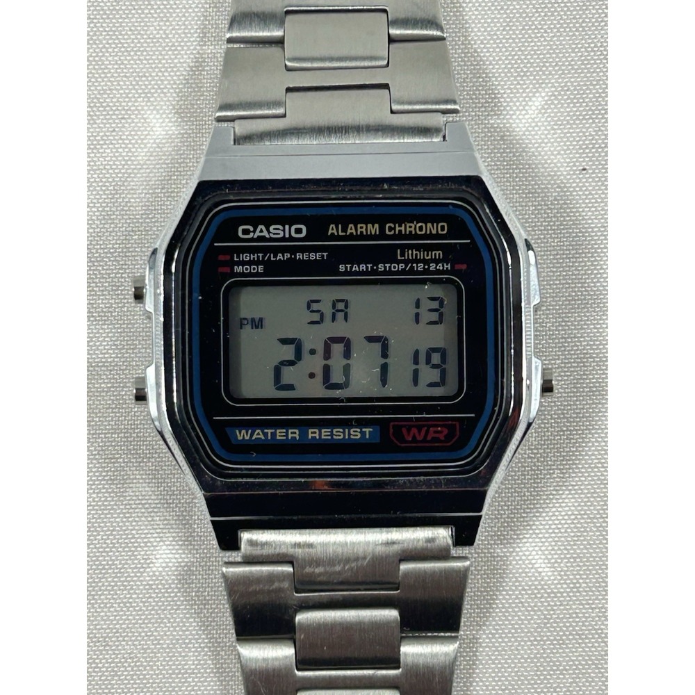 Casio A158W Watch Mens 33mm Digital Alarm Chronograph Stainless WR 593 Tested